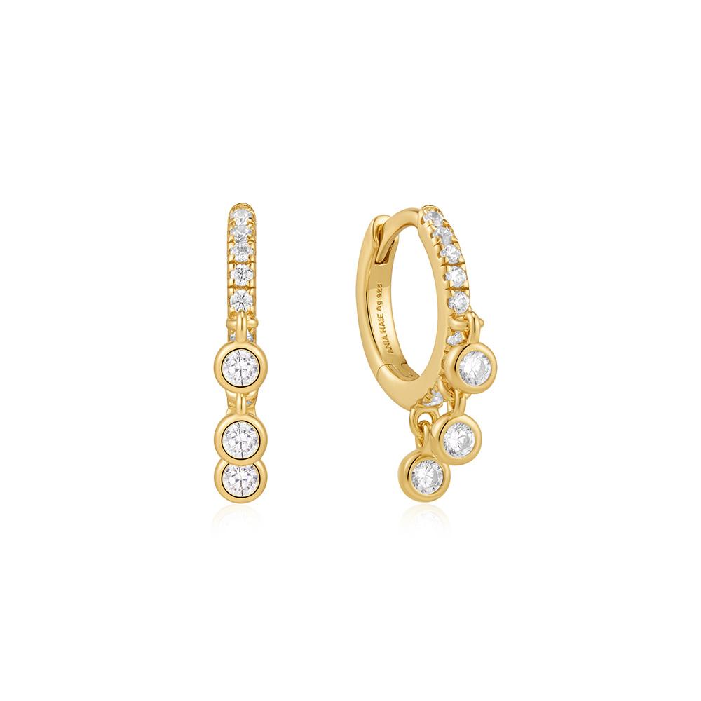 Ania Haie Gold Trio Drop 925 Silver Hunger Hoop Earrings E074-04G