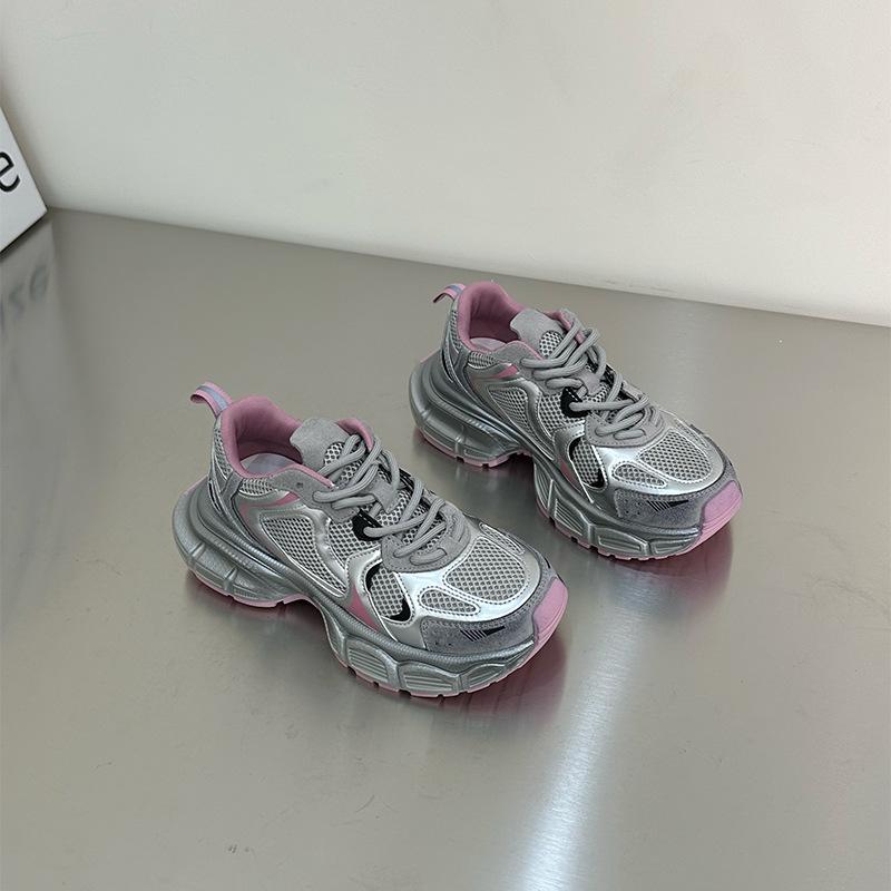 

Thick-soled heightening dad shoes women s 2025 summer new silver breathable mesh women s shoes lightweight sports and leisure shoes 40 розовый