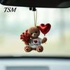 Clear Printed Acrylic Charm Teddy Bear Hanging Ornament, Holding Heart Balloon Red Rose Bouquet Decoration, Cute Backpack Car Rearview Mirror 2D Flat