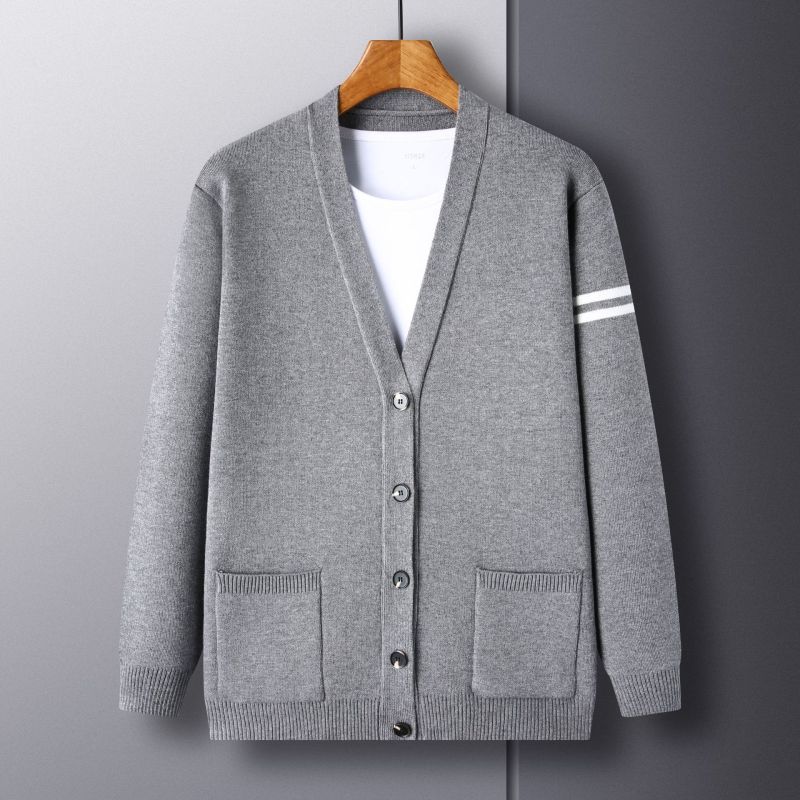 

Чоловіча куртка-кардиган New Color Block Casual Pop, Long Sleeve Sweater В язана повсякденна чоловіча куртка XXXXL сірий