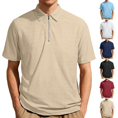 European and American Men's Summer New Casual Loose Towel Jacquard Cloth Zipper Placket Short-sleeved Polo Shirt