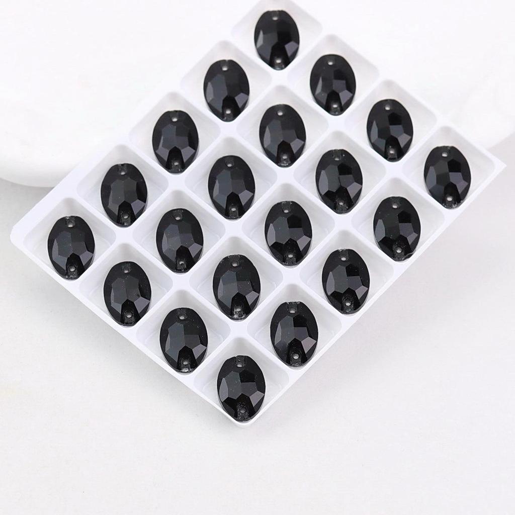 Black Flat Buckle Double Hole Hand-Sewn Crystal Glass DIY Accessories