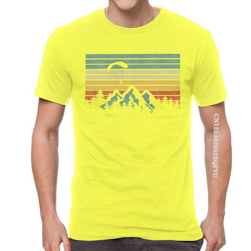Herren Vintage Gleitschirmsegel Über Bergen T-Shirts EMO Männer Gleitschirmflieger Paramotor Liebhaber T-Shirt Baumwolle Übergroßes T-Shirt