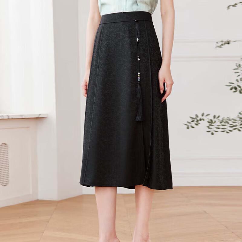 JESSIE Women s New Chinese Style Tassel Print Mid-Length Skirt XL