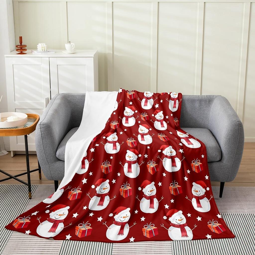 Christmas Snowman Blanket, Plush Flannel Fleece, Lightweight Fuzzy Throw, Winter Gift for Boys Girls, Sofa Couch