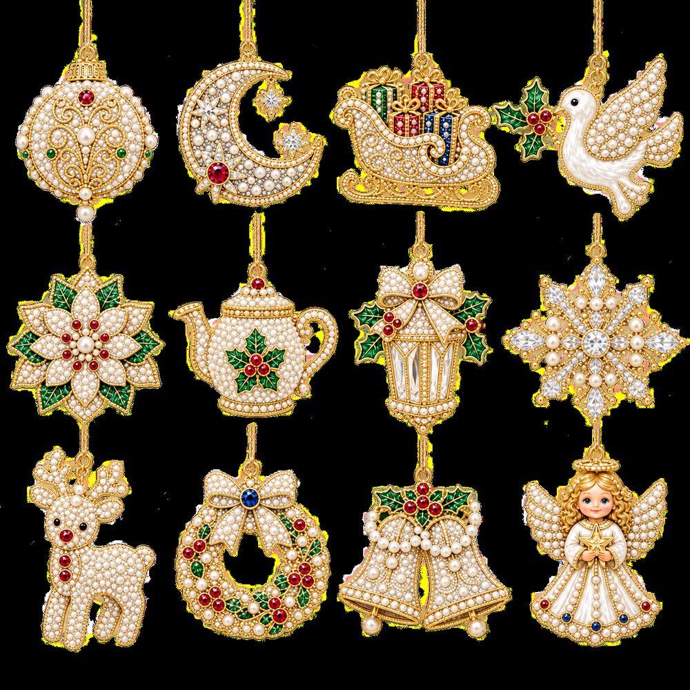 12Pcs DIY Christmas Pendants Diamond Painting Ornaments Family Craft Activity
