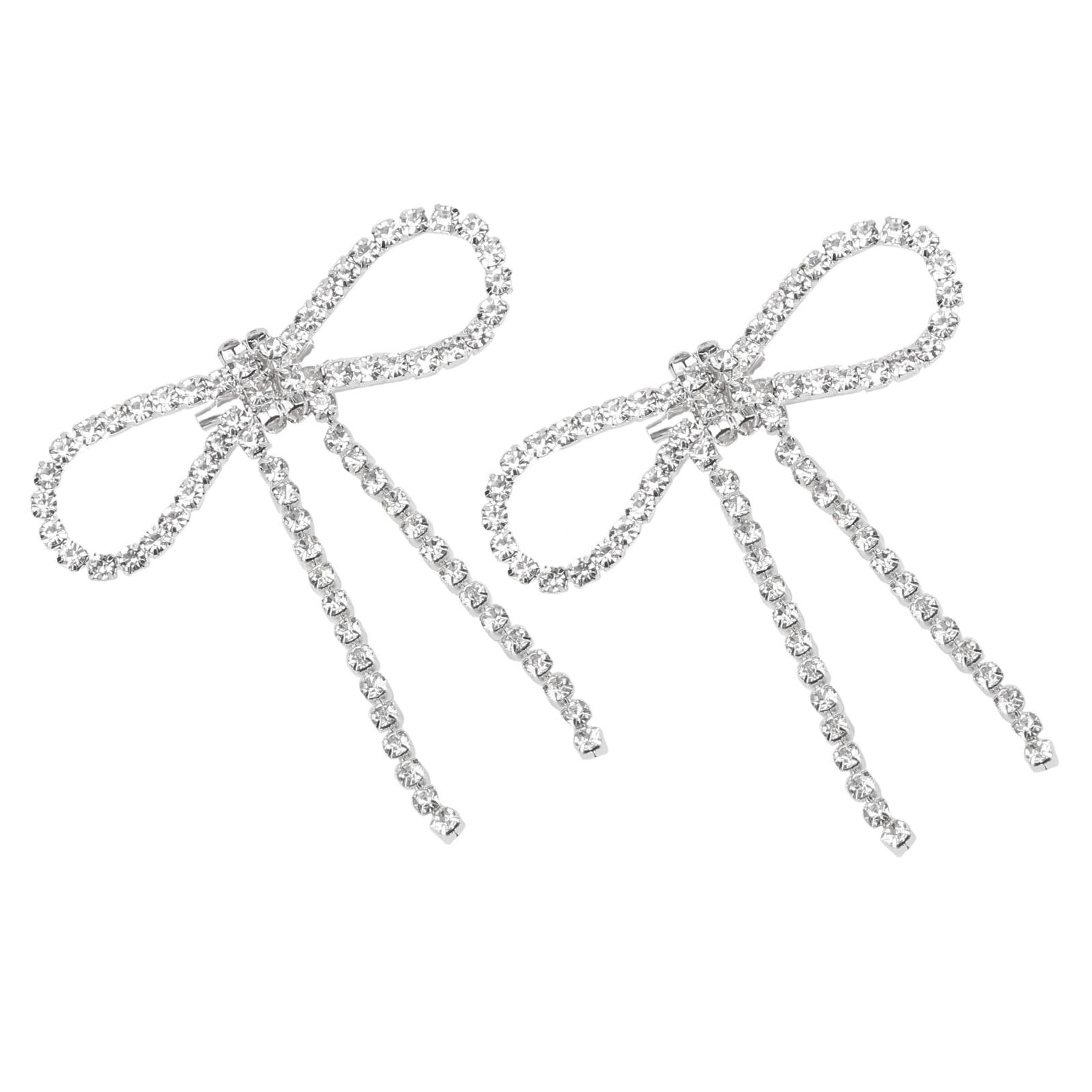 

2Pcs Rhinestones Brooches Tassel Bow Heart Shaped Jewelry Accessories with Buckle Pins5.5x7cm Tassel Bow