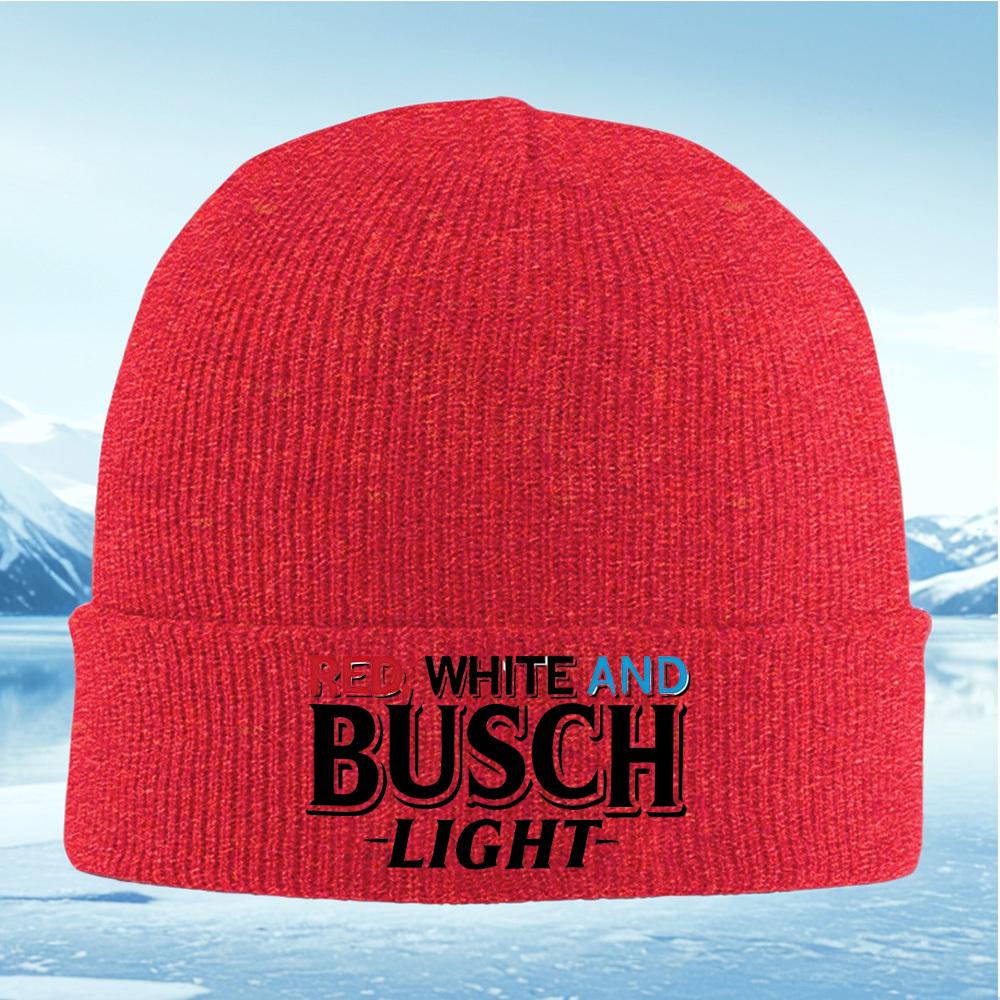 

Red White Blue Busch Light logo Men Women Unisex Knitted Hat Beanie Pullover Cap Winter Thermal Warm Christmas Outdoor Cycling H