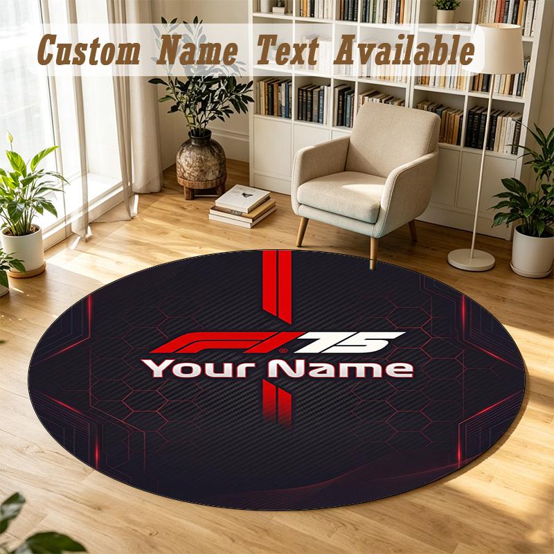 Round Rug Custom NameF1 Pattern Non Slip Carpet Home Floor Decor