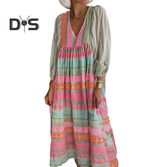 

Женское летнее платье с пуловером, богемное модное платье с рукавами-фонариками, женское платье макси S розовый