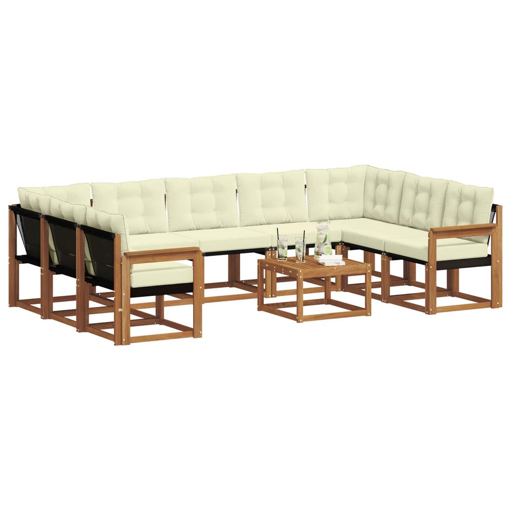 Outdoor Sofa Set 10 pcs Natural and Cream Solid Acacia Wood
