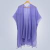 Women Shawl Soft Breathable Solid Color Shawl with Tassel Hem Sun Protection Cardigan Beach Versatile All-Season Wear