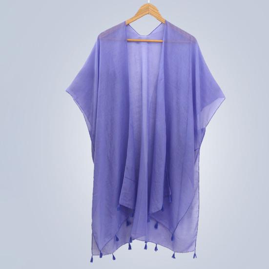 Women Shawl Soft Breathable Solid Color Shawl with Tassel Hem Sun Protection Cardigan Beach Versatile All-Season Wear