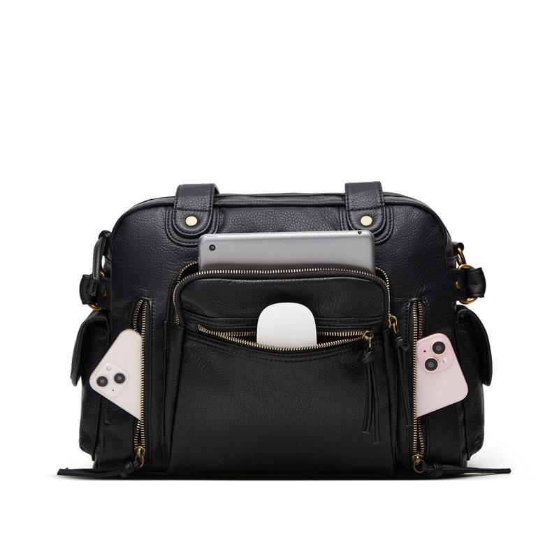 Y2K Retro Washed Handbag Large Capacity Multi-Zipper Pocket Trendy Shoulder Bag