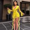 Women S Sexy Lace Deep V Neck Ruffle Slimming Evening Dress