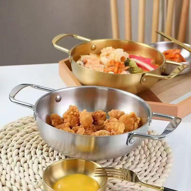 Korean Stainless Steel Instant Noodle Pot With Handle Frying Pans Cooking Pots Durable Seafood Snack Plate Kitchen Cookware
