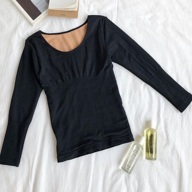 Women's Thermal Underwear Set: Long Sleeve Velvet Round Neck Top