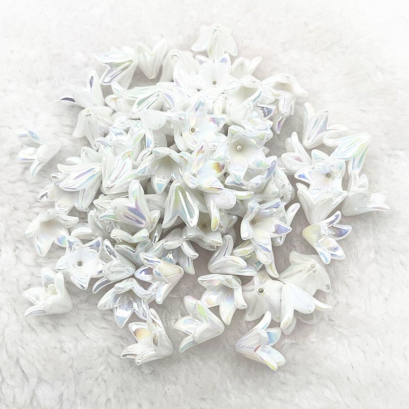 20pcs 13x16mm Gradual Change Acrylic Lilies Beads Caps Jewelry Findings Charms Bracelets Spacer Beads for Jewelry Making