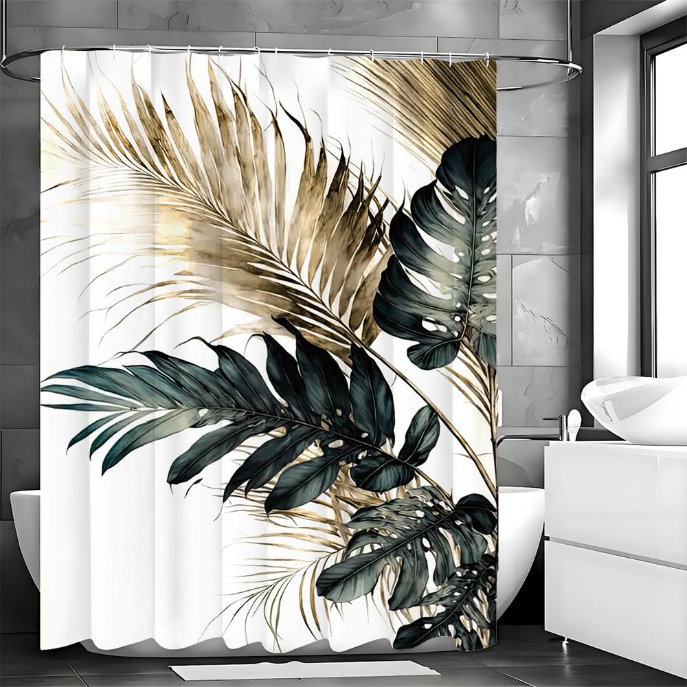 Palm Leaf Shower Curtain, Floral Botanical Tropical Plant Art Deco Bathroom Decorative Shower Curtain, Waterproof