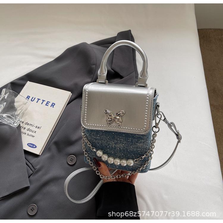 Handbag bag women's summer 2025 new trendy fashion niche design crossbody small square bag Internet celebrity butterfly mobile phone bag