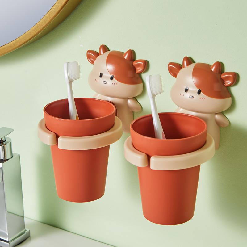 Wall-Mounted No-Drill Toothbrush & Mouthwash Cup for Kids & Students
