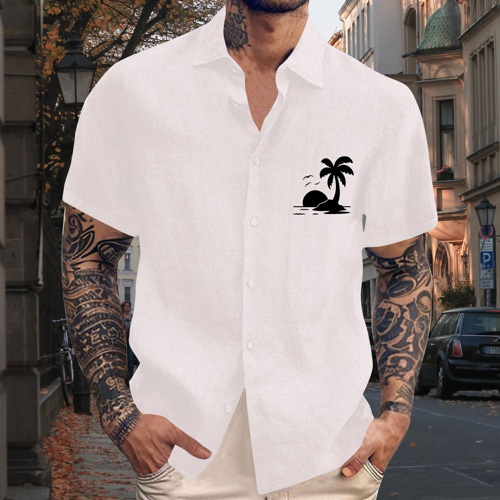 

Чоловічі вінтажні сорочки для боулінгу з коротким рукавом, літня пляжна сорочка M білий