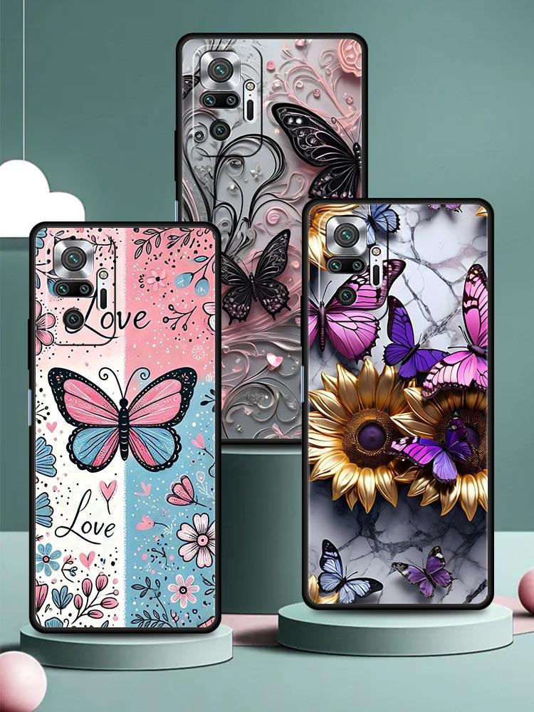 Fashionable Butterfly Flower Pattern Phone Case Cover for Redmi 14C 10C Note 15 14 13 12 10 11 K40 Pro Plus 5G Soft TPU Shell