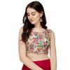 Pujia Mills Women' Phanotm Silk Floral Sleeveless Saree Blouse (Position Print Blouse White )