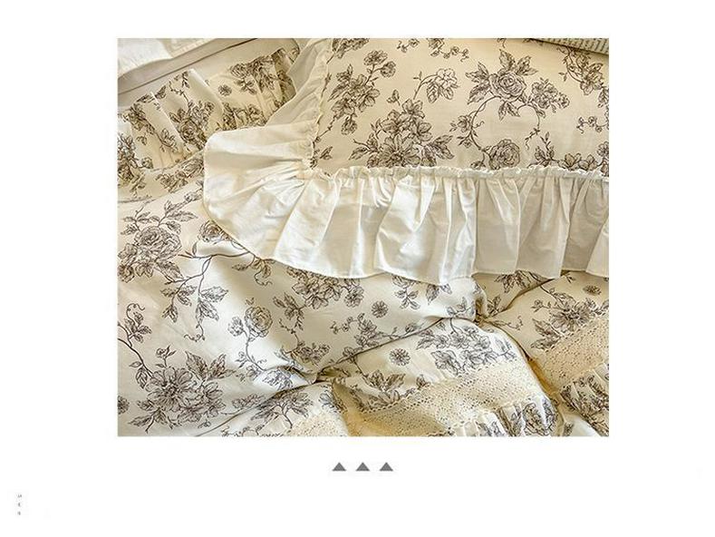 G5Z Princess Heart Cotton Four-Piece Bedding Set with Ruffled Skirt