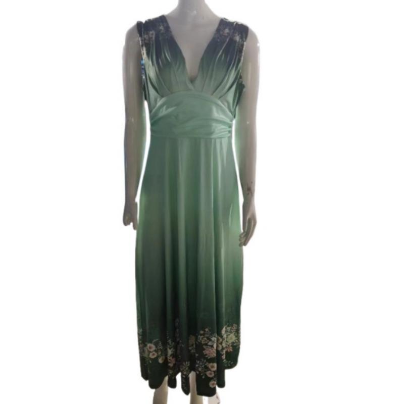 IHUASU Women's Deep V-Neck Sleeveless Sexy High Waisted Big Swing Satin Gown Dresses