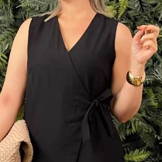 Summer Jumpsuit Sleeveless V Neck Lace-up High Waist Plus Size Wide Leg Pure Color Asymmetric Casual Jumpsuit for Parties Dates