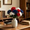 Independence Day Artificial Memorial Flowers Red White Blue Patriotic Cemetery Flower 4th of July Faux Silk Flower Decoration for Home Party