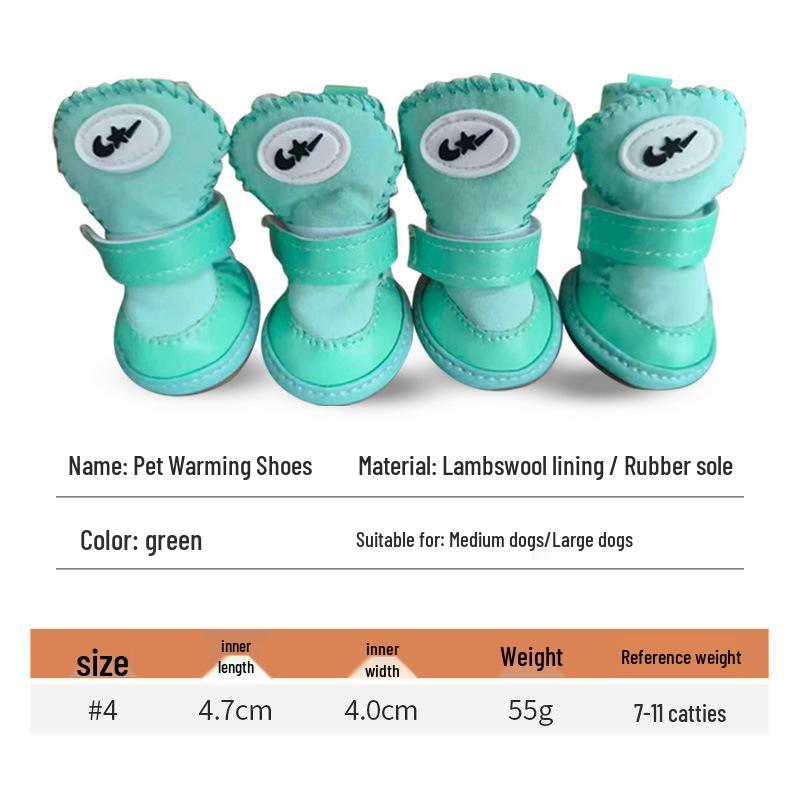 Durable Pet Warm Shoes with Lambswool Lining and Rubber Sole