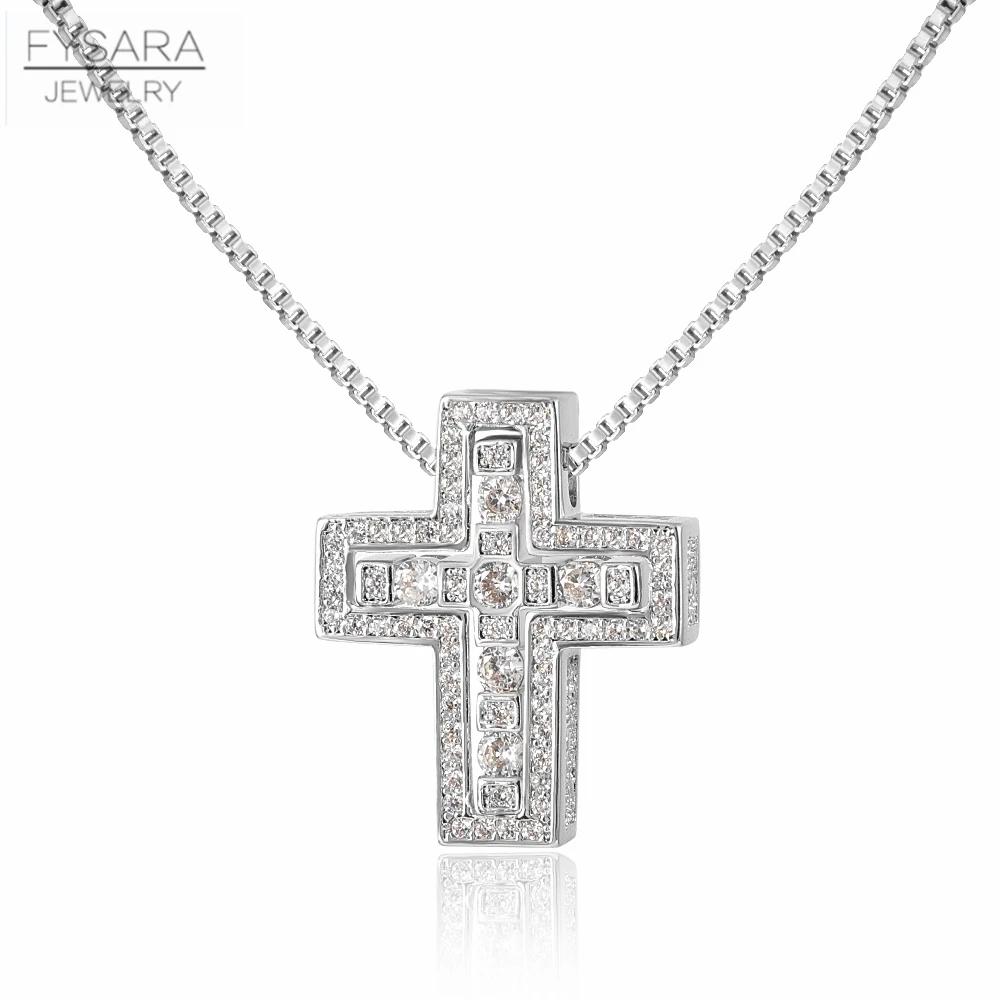 

FYSARA Retro Design Crystals Corss Pendant For Men Punk Religious Necklace For Women Clavicle Zircon Jewelry Souvenir Gift срібні білого кольору
