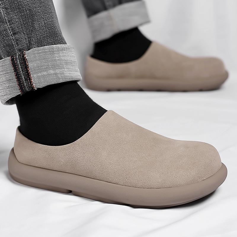 2025 New Arrival Lazy Flats Comfy Half Drag Mens Casual Leather Sandals Leisure Walk Slippers Vacation Handmade Muller Shoes