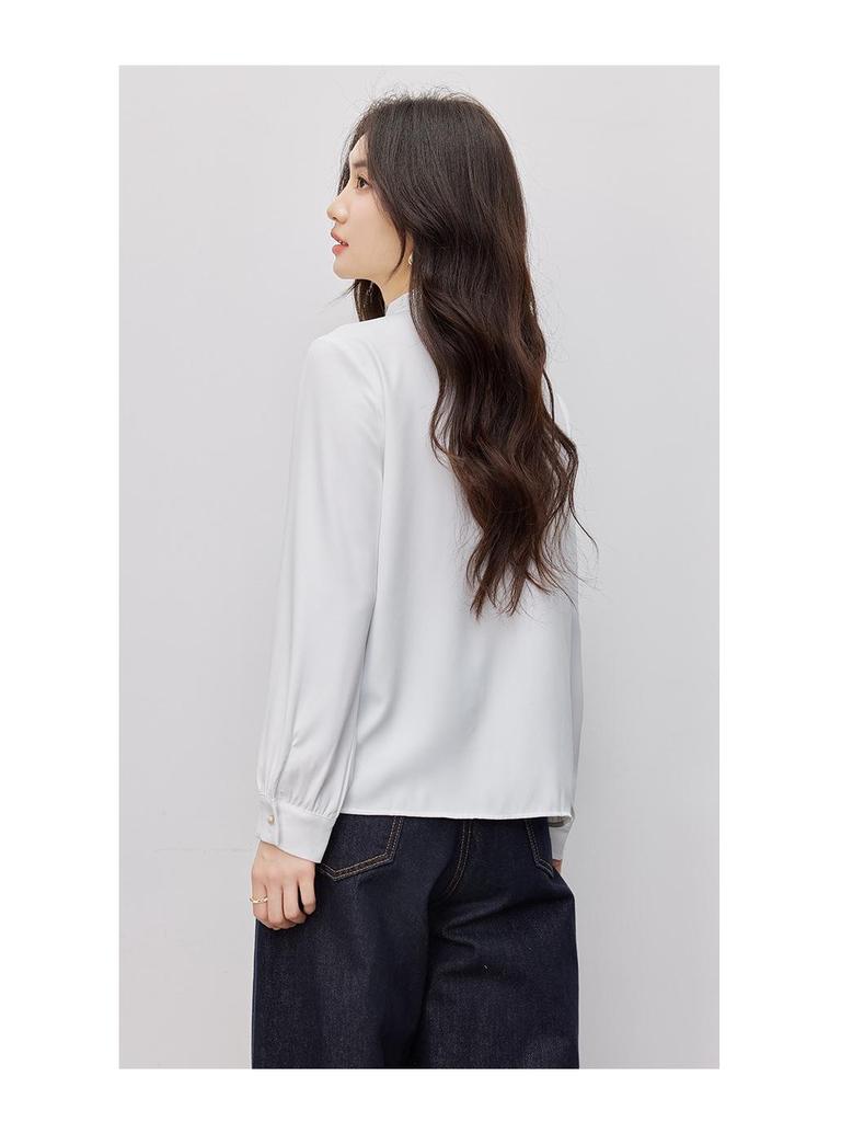 2026 New Women's White Bow Design Long Sleeve Fashion Shirt for Work