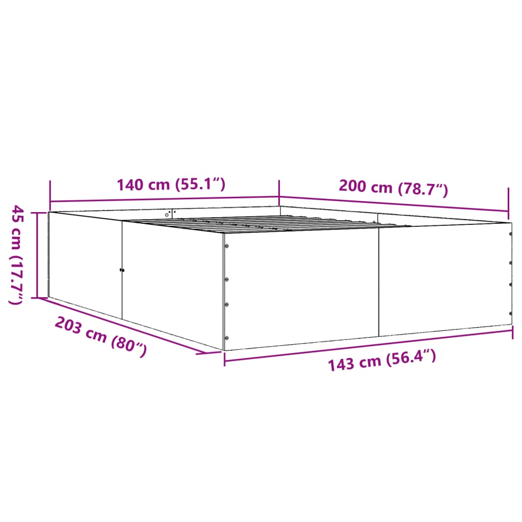 Bed Frame in Sonoma Oak Finish 140 x 200 cm Particleboard