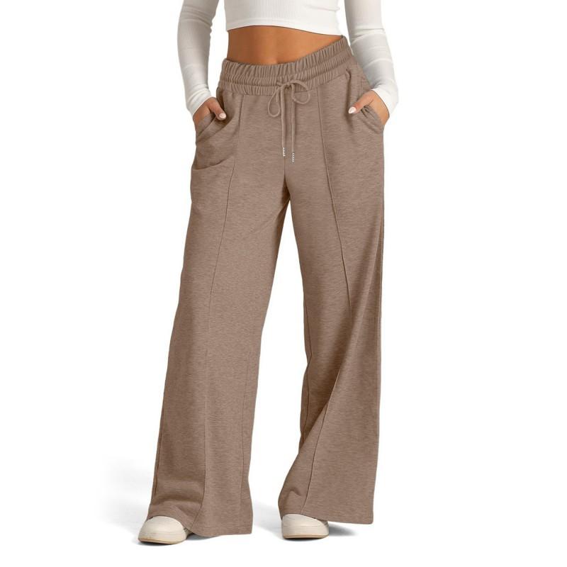 Womens High-Waist Drawstring Wide-Leg Casual Pants Slim Fit Solid Color Lightweight Stretch Trousers 2026 Winter