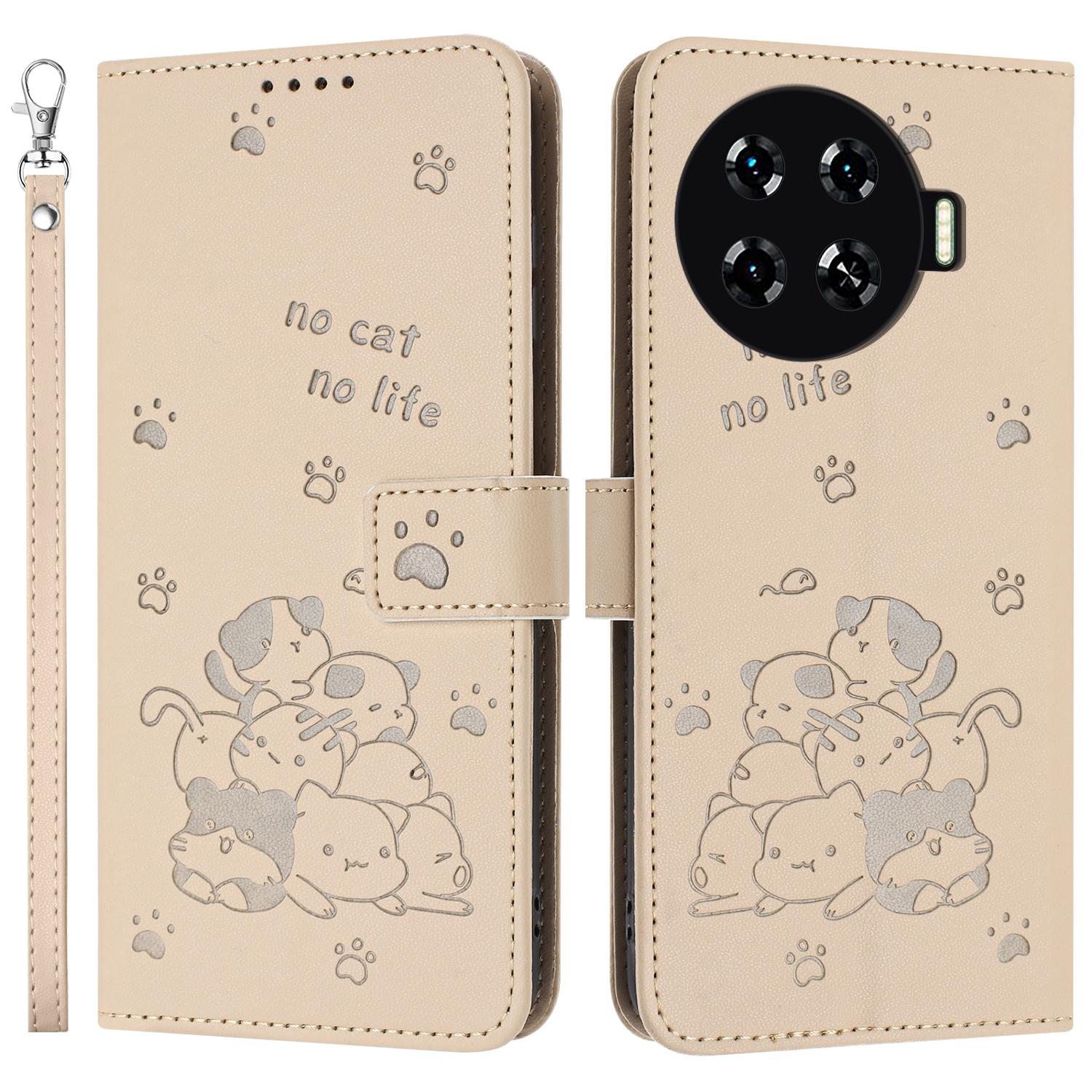 

For TECNO Spark 20 Pro+ Case with Strap Cats Imprint Leather Wallet Phone Cover B