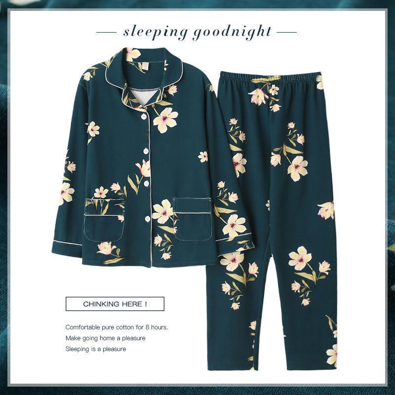 In the Elderly Pure Cotton Pajamas Women's Spring and Autumn Long-sleeved Middle-aged Mother Large Size Cardigan Set Old Lady Loungewear
