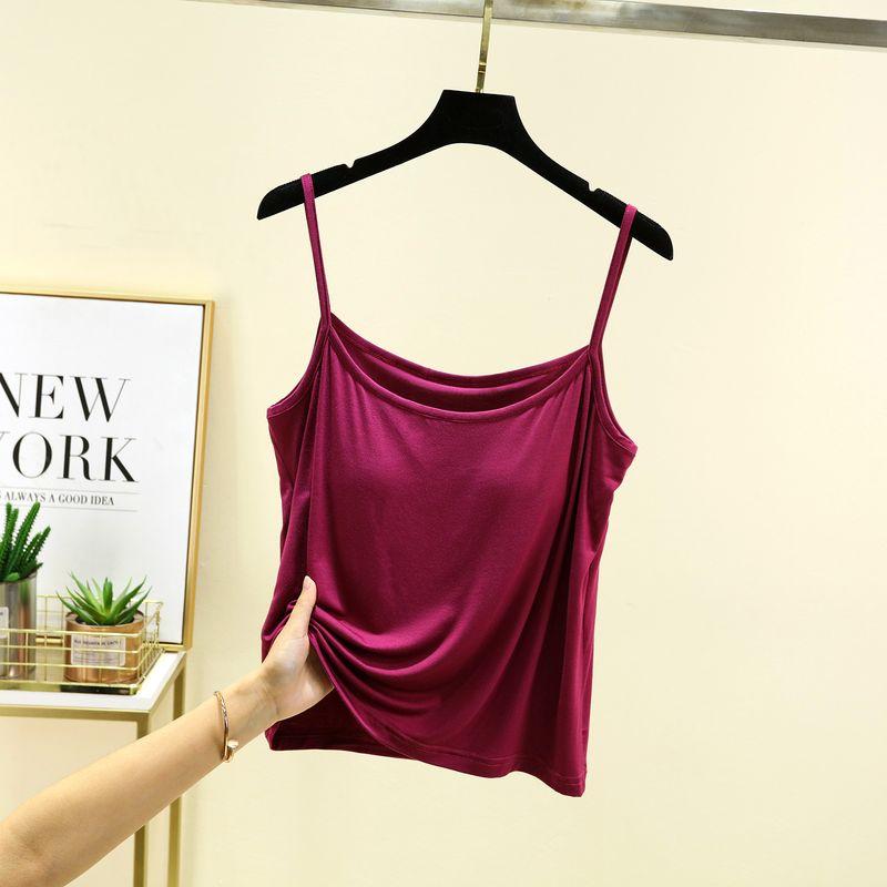 

Модальная майка с нагрудными вкладышами, летнее нижнее белье, бесшовная, цельная, без рукавов, базовая футболка, повседневные топы Fuchsia 2XL (70.00 kg-80.00 kg recommended