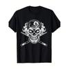 Men's Vintage Billiards T-Shirt with Skull & 8-Ball Pool Cues Graphic - Casual Short Sleeve Round Neck Tee Suitable for Pool Players, Billiards