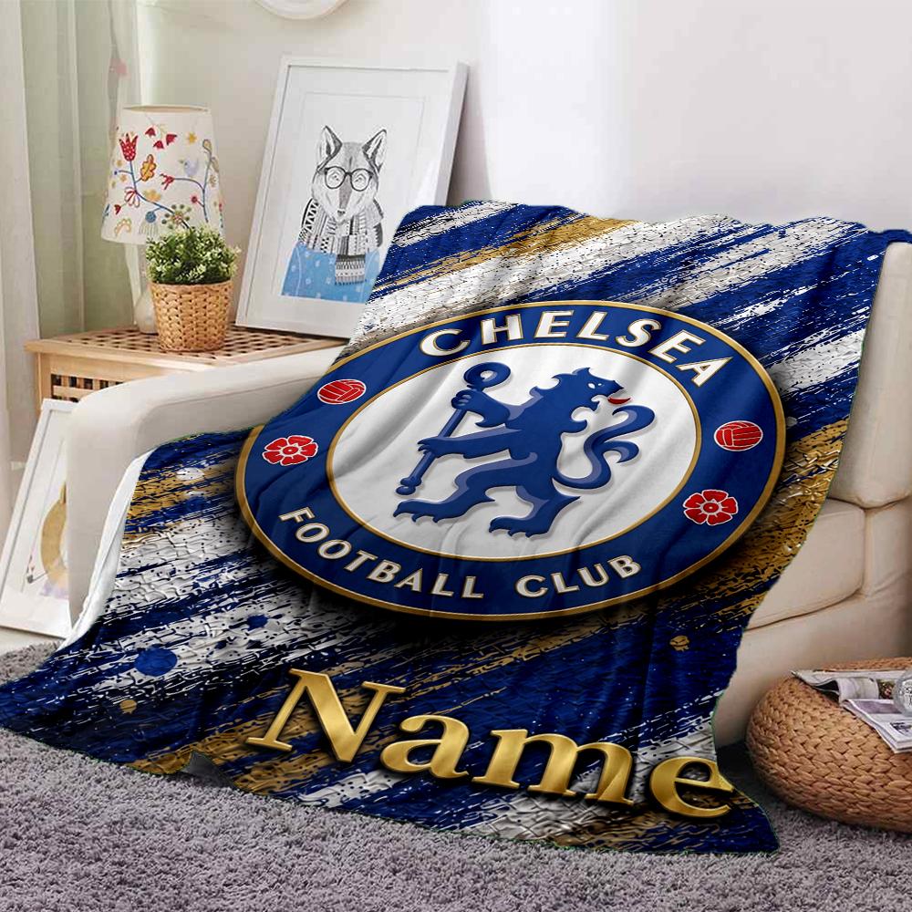 Custom Name Chelsea Football Club Theme Printed Blanket Perfect For Couch Bed Travel Outdoor Use Machine Washable Cozy Durable