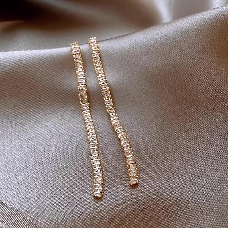 Silver Needle Zircon Tassel Dangle Earrings - Elegant Design, Trendy Women's Jewelry