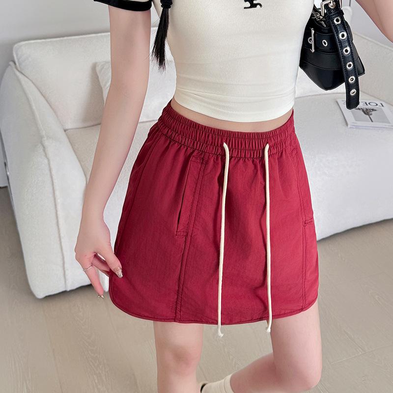 

Summer New High Waist and Thin Anti-light Skirt Loose Spice Girl A Word Hip Skirt XL кирпич красный