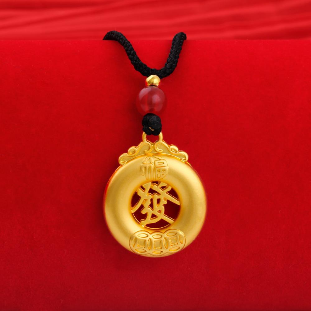 Náhrdelník s přívěskem z pískového zlata Buddha Dragon Yellow Gold Černý provazový řetízek na krk