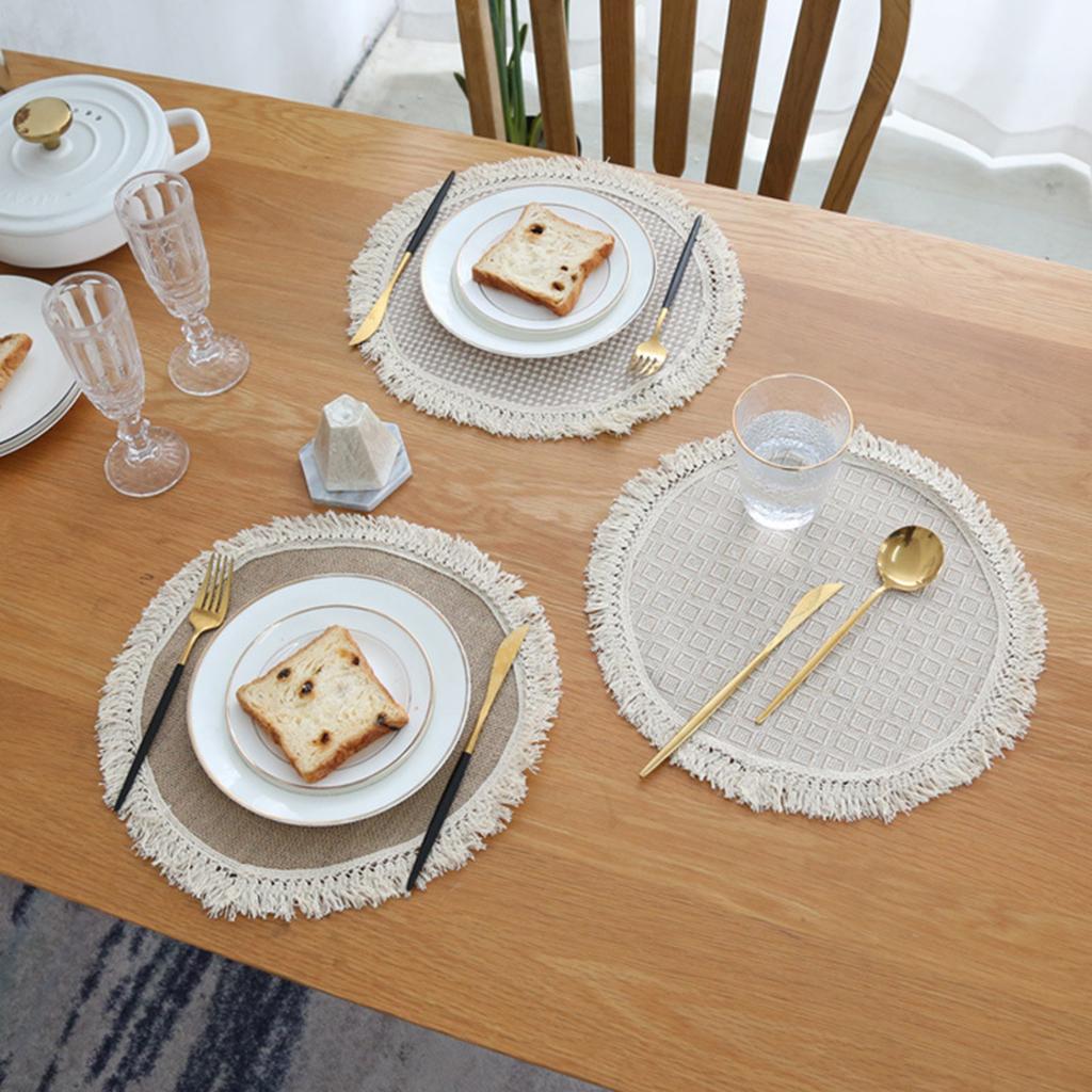 Round Placemats Linen Material Table Mat Drinking Coaster Heat Insulation Mat Round Table Mats for Kitchen Restaurant