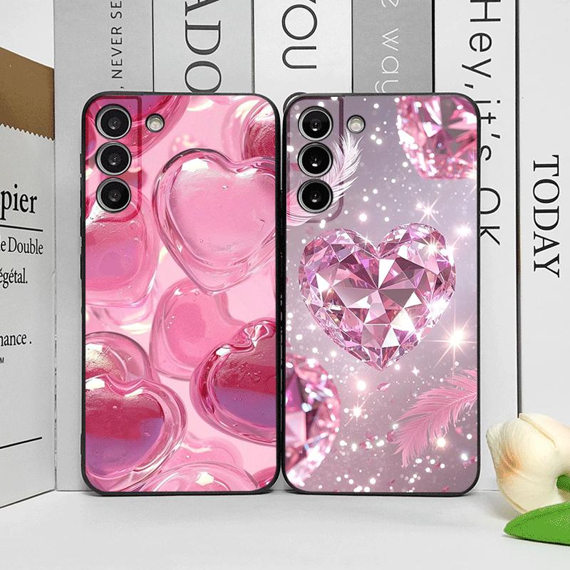 Stylish Pink Heart-Shaped Crystal Phone Case for Samsung Galaxy S25 S24+ S23 Ultra S22 Plus S20 S21 FE M53 M34 5G Soft Cover Y2K