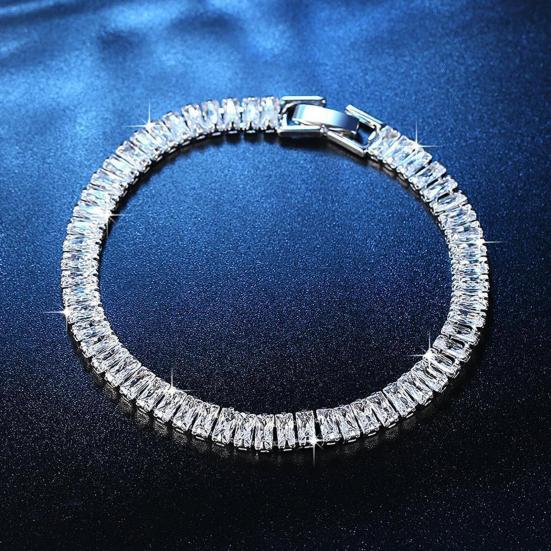 Unisex Bracelet Square Cubic Zirconia Luster Copper Anti-Friction Bangle Gift for Loved Ones Daily Wear Prom Wedding Jewelry