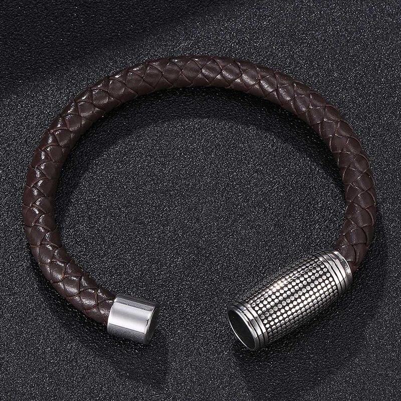 Punk Men Jewelry Braided Leather Bracelets Stainless Steel Clasp Brown Color Fashion Bracelet For Man
